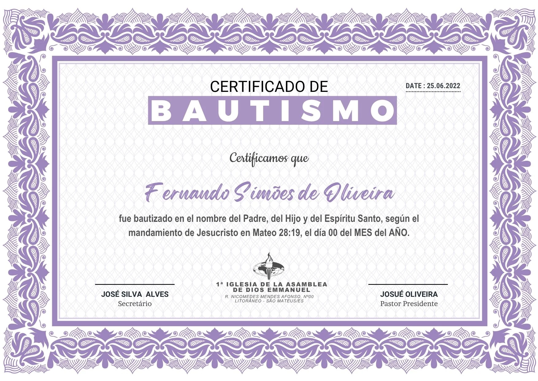 Certificado de Bautismo