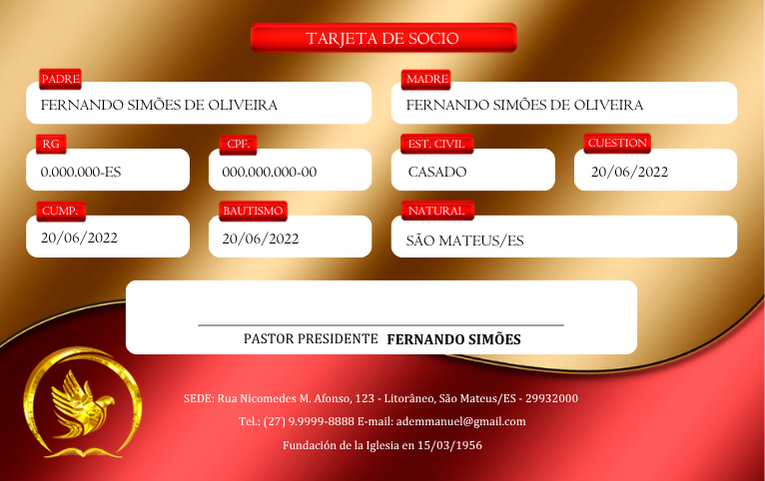 Carnet de Miembro verso modelo 1