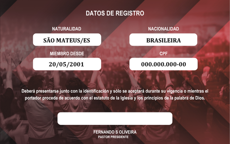 Carnet de Miembro verso modelo 2